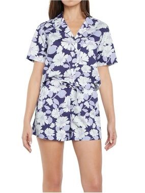 Gap Women's 2-Piece Woven Pajama Set Blue Floral Breathable Relaxed Fit Size M